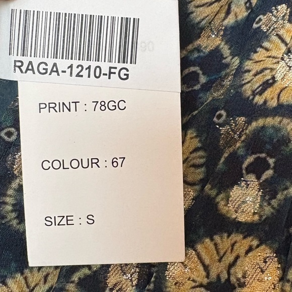 NWT RAGA Dress Midi Smocked Waist Metallic Gold Navy Current A-line Cocktail - Picture 13 of 16